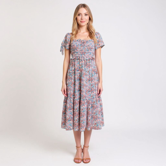 En Saison Dresses & Skirts - En Saison Adelina Midi Floral Pink Blue Midi Dress - Small